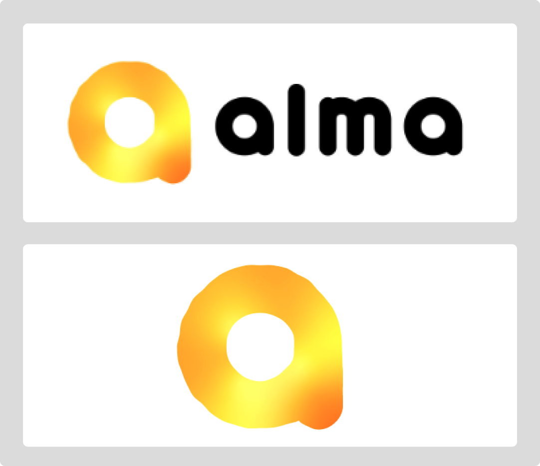 1案目のロゴ。オレンジ色のグラデーションで「a」がデザインされている。