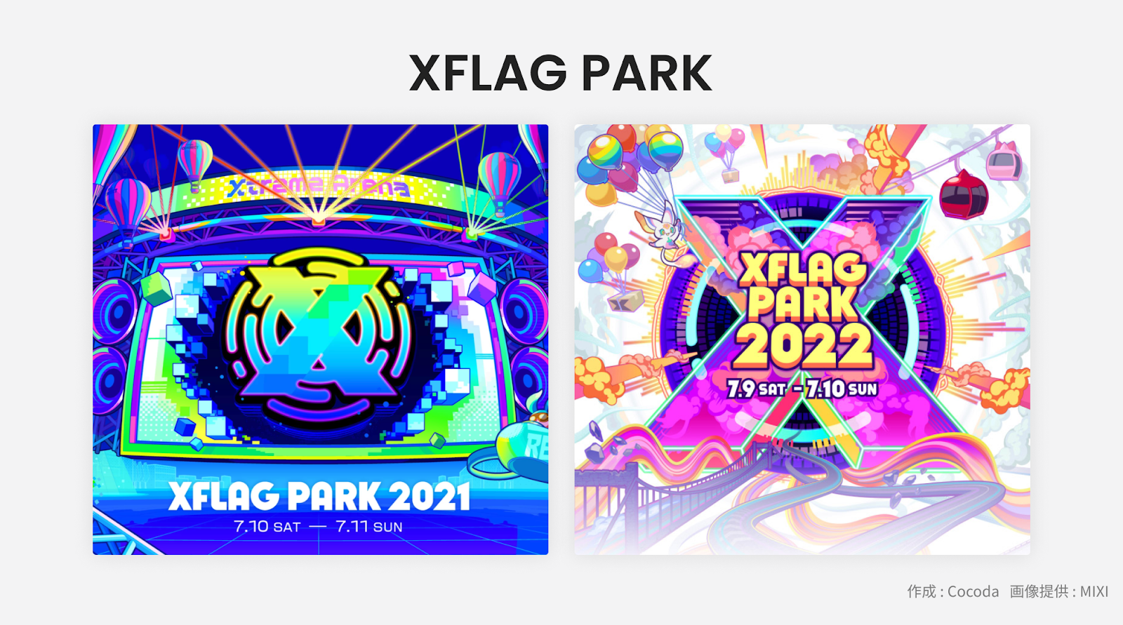 XFLAG PARK 2021・2022それぞれのキービジュアルが掲載されている。